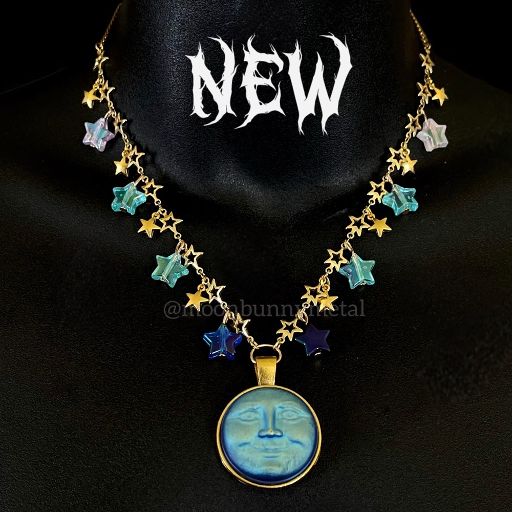Handmade Whimsical Charm Necklace Fairy Moon Choker Fantasy Folly Custom Gold